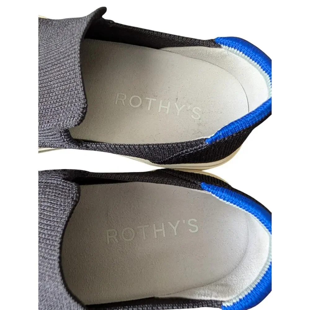 Rothys The City Slip On Sneaker Black Knit Shoes Size 7.5 Womens Comfort